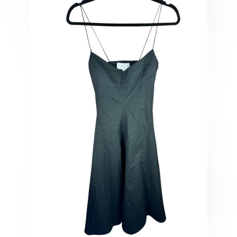 La Ligne Women's Black Spaghetti-Strap Cotton Midi fit flare Dress small flaw